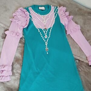 Gucci Teal and Lavender Long Sleeve Dress